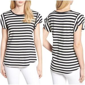 NEW Bobeau Flutter Sleeve Striped Tee sz XS